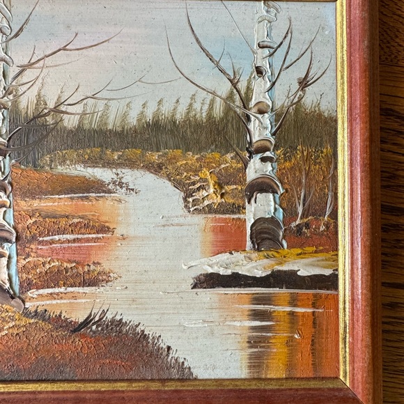 Vintage Boho Landscape Framed Painting Art Picture Wood Frame - Picture 3 of 7